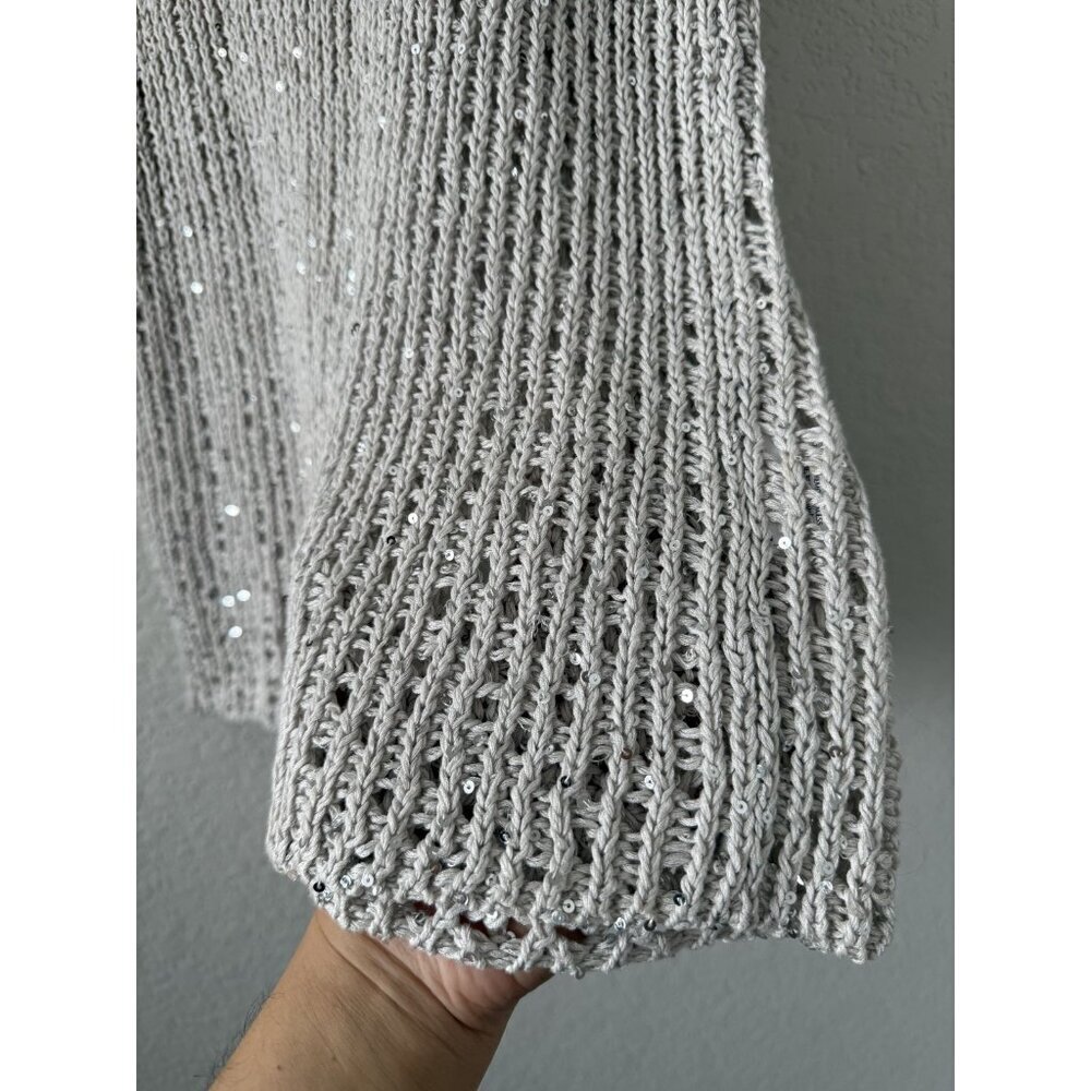 Eileen Fisher Sequin Open Knit Sleeveless Cami Tank Top Coastal Boho Beachy L - Picture 4 of 8